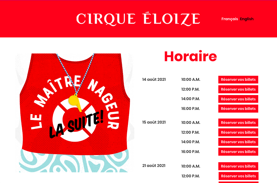 portfolio, Cirque Éloize plateforme de réservation de billets en ligne pour le spectacle Le Maître Nageur